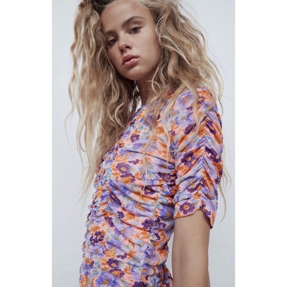 Sold- Zara Draped Floral Print Dress - Picture 3 of 9